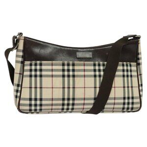 Authentic BURBERRY Nova Check Shoulder Bag Canvas Beige Silver
